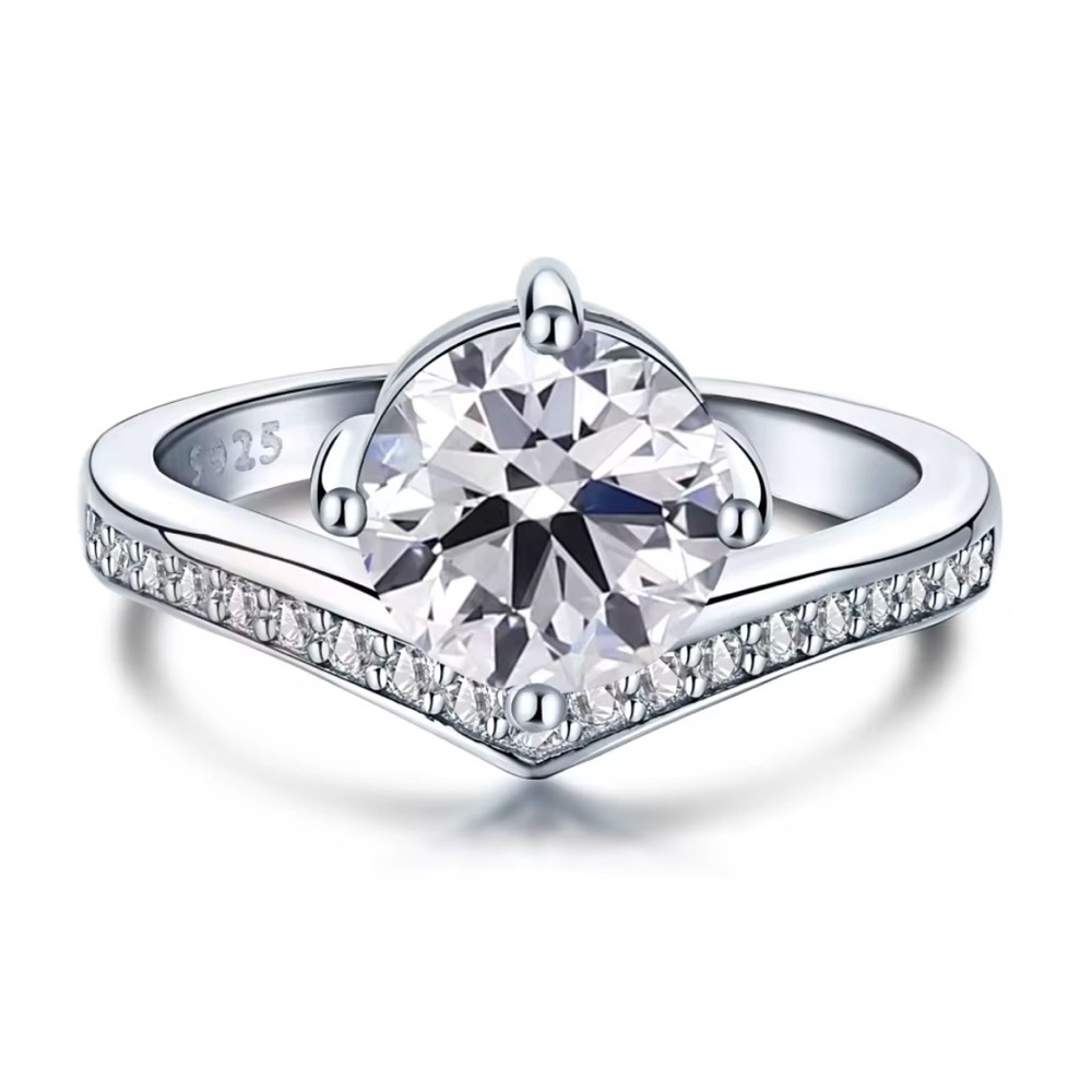S925 Sterling Silver Cubic Zirconia Promise Engagement Ring Band Wedding V Band